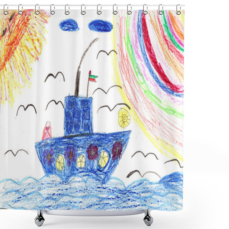 Personality  Childrens Artwork Ship In Sea Shower Curtains