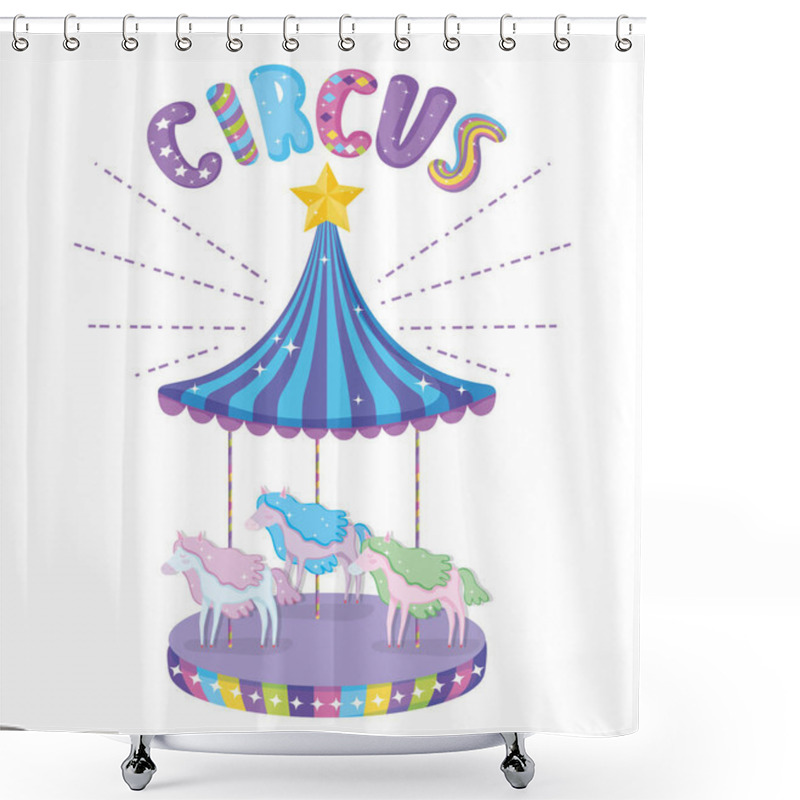 Personality  Circus With Electric Carousel Horses Game Vector Illustration Shower Curtains