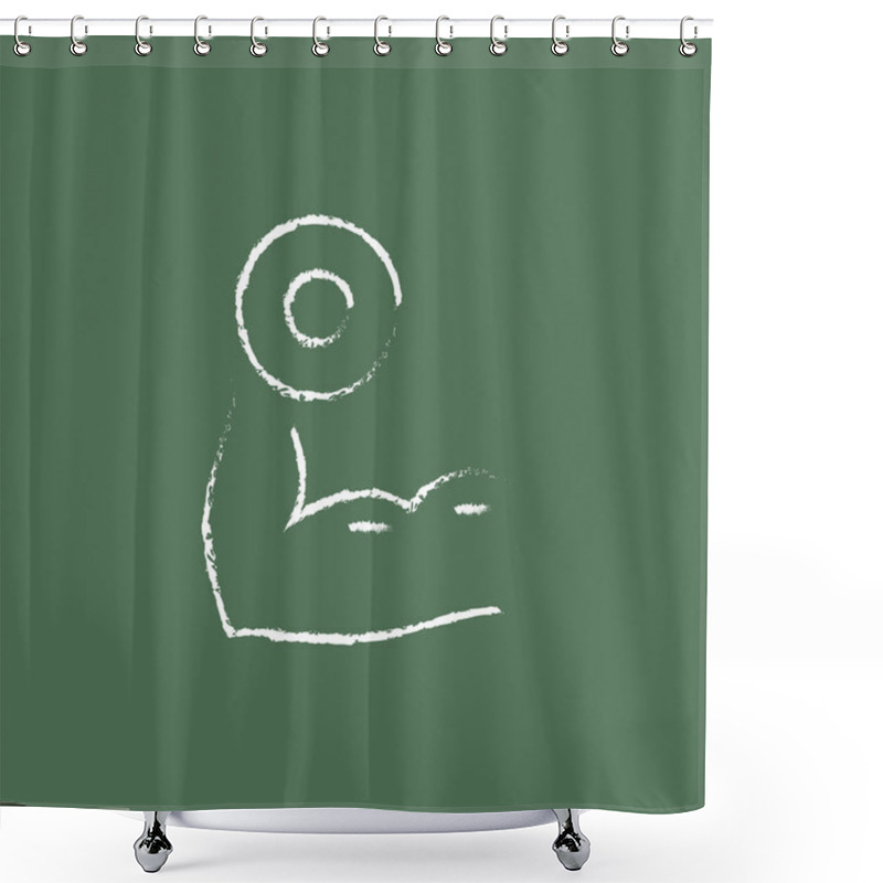 Personality  Arm With Dumbbell Icon Drawn In Chalk. Shower Curtains