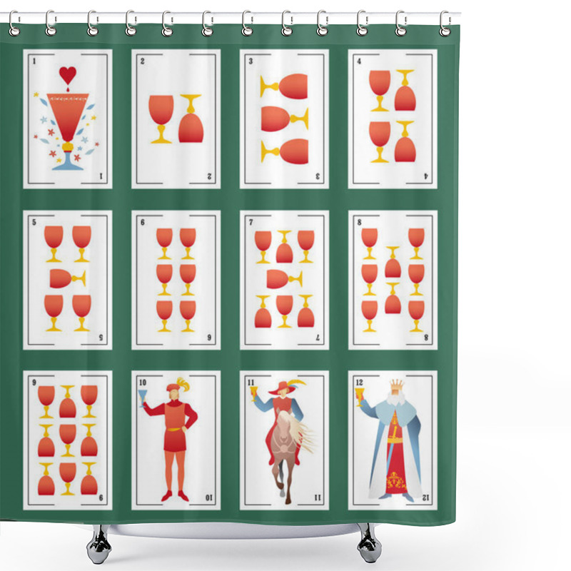 Personality  Deck Of Spanish Playing Cards. Cups. From Ace To The Figures Of The Court Shower Curtains