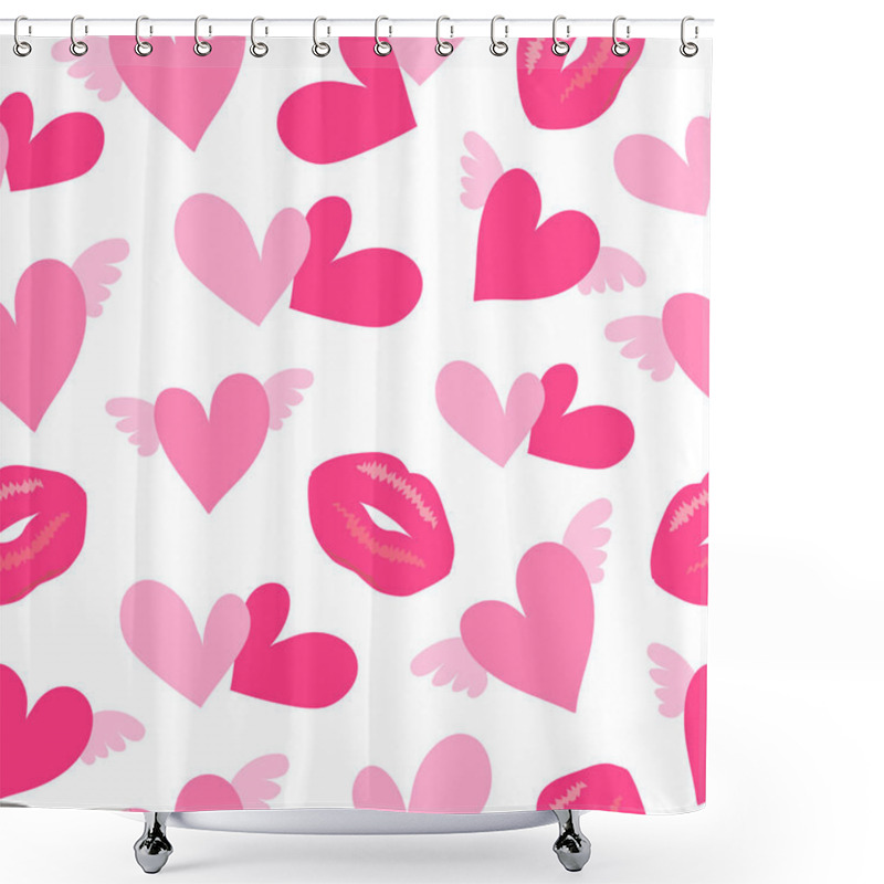 Personality  Primitive Seamless Retro Pattern With Different Lips And Hearts Shower Curtains