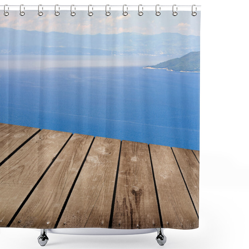 Personality  View From The Terraces And Empty Wooden Deck Table. Shower Curtains