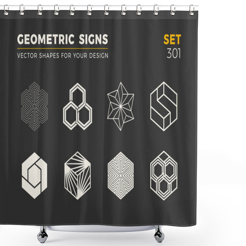 Personality  Set Of Eight Minimalistic Trendy Shapes. Stylish Vector Logo Emblems For Your Design. Simple Universal Geometric Signs Collection. Shower Curtains