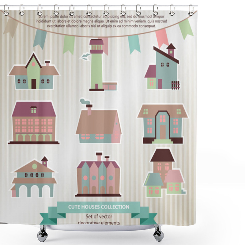 Personality  Collection Of Hand Drawn Houses And Flags Shower Curtains