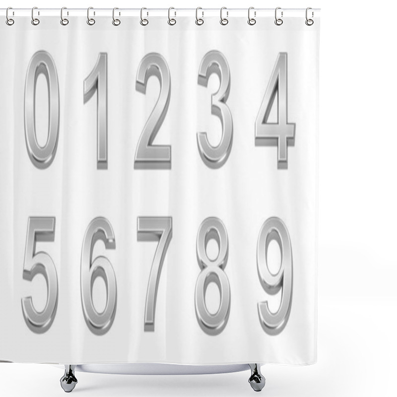 Personality  3D Chrome Numbers Set From 0 To 9. Shower Curtains