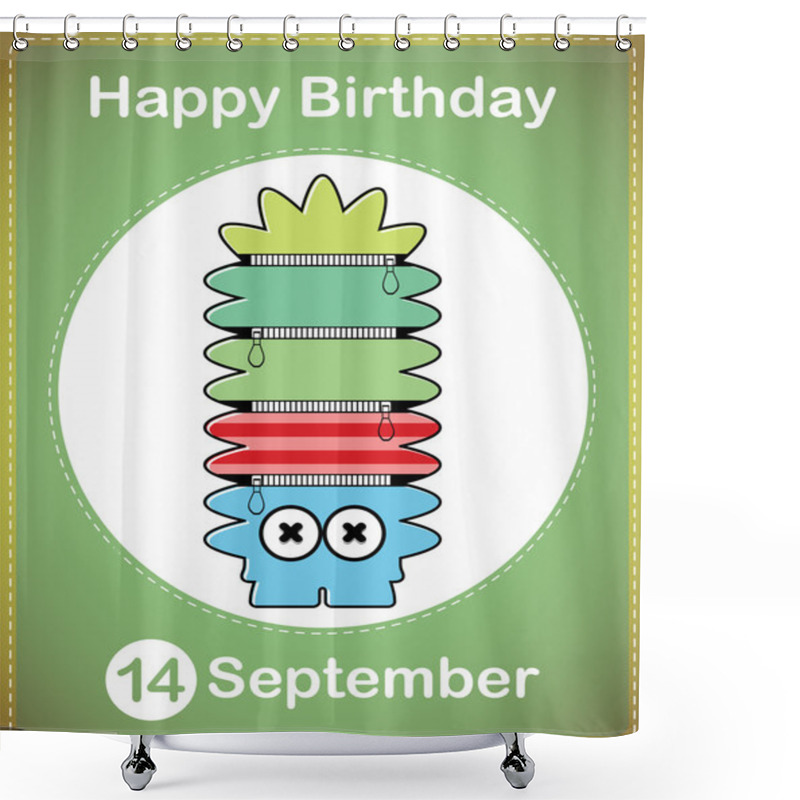 Personality  Happy Birthday Card With Cute Cartoon Monster Shower Curtains