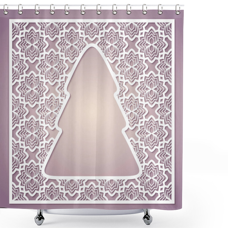 Personality  Openwork Square Card With A Christmas Tree. Shower Curtains