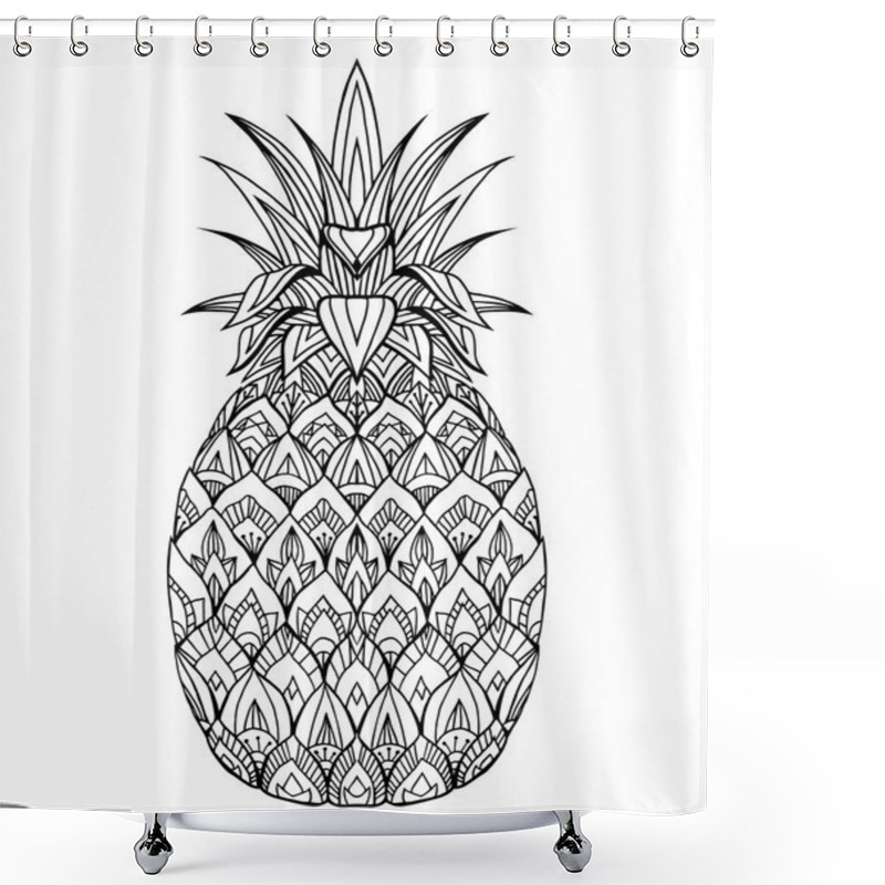 Personality  Doodle Illustration Of Pineapple With Boho Pattern Shower Curtains