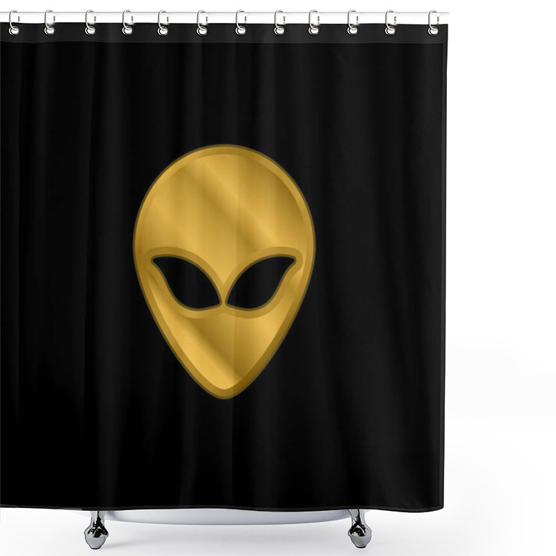 Personality  Alien Head Gold Plated Metalic Icon Or Logo Vector Shower Curtains