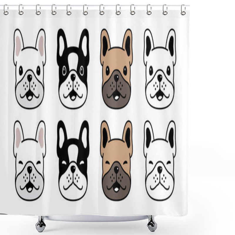 Personality  Dog Vector French Bulldog Icon Face Head Smile Pet Puppy Cartoon Character Symbol Illustration Doodle Design Shower Curtains