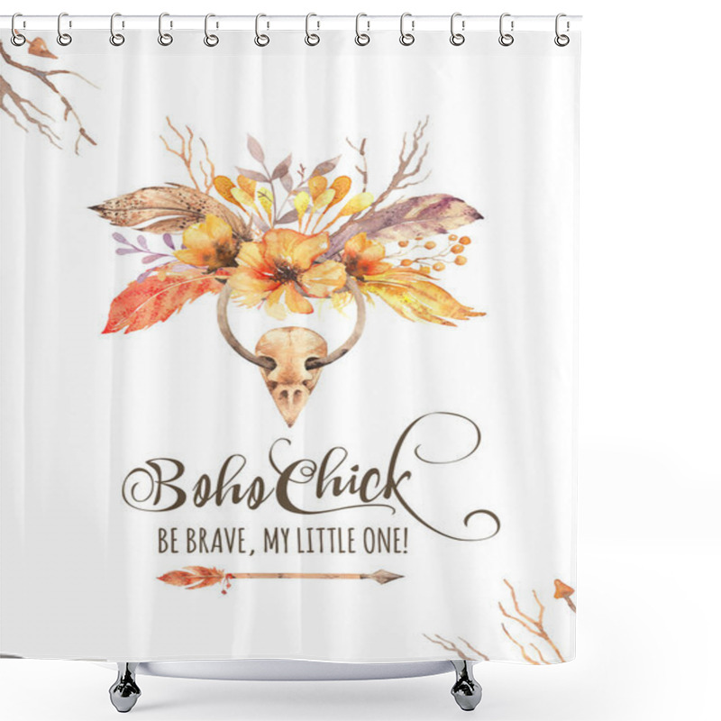 Personality  Bohemian Greeting Post Card Layout With Boho Design Shower Curtains