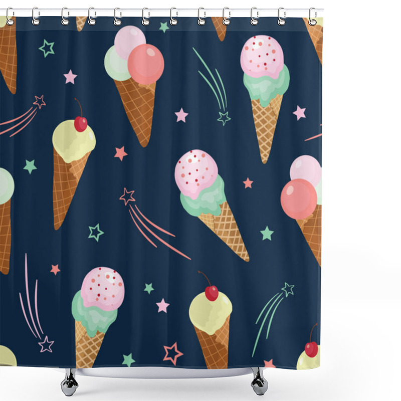 Personality  Fun Ice Cream And Stars Seamless Pattern Shower Curtains