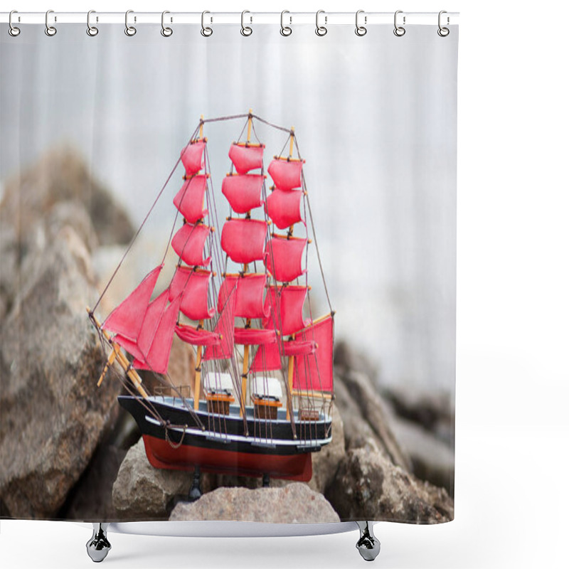 Personality  Scarlet Sails. A Lone Ship Against The Morning Sky. Ship In The Water. Alexander Green. Photography For Alexander Green's Novel. Ship With Scarlet Sails In The River  Shower Curtains