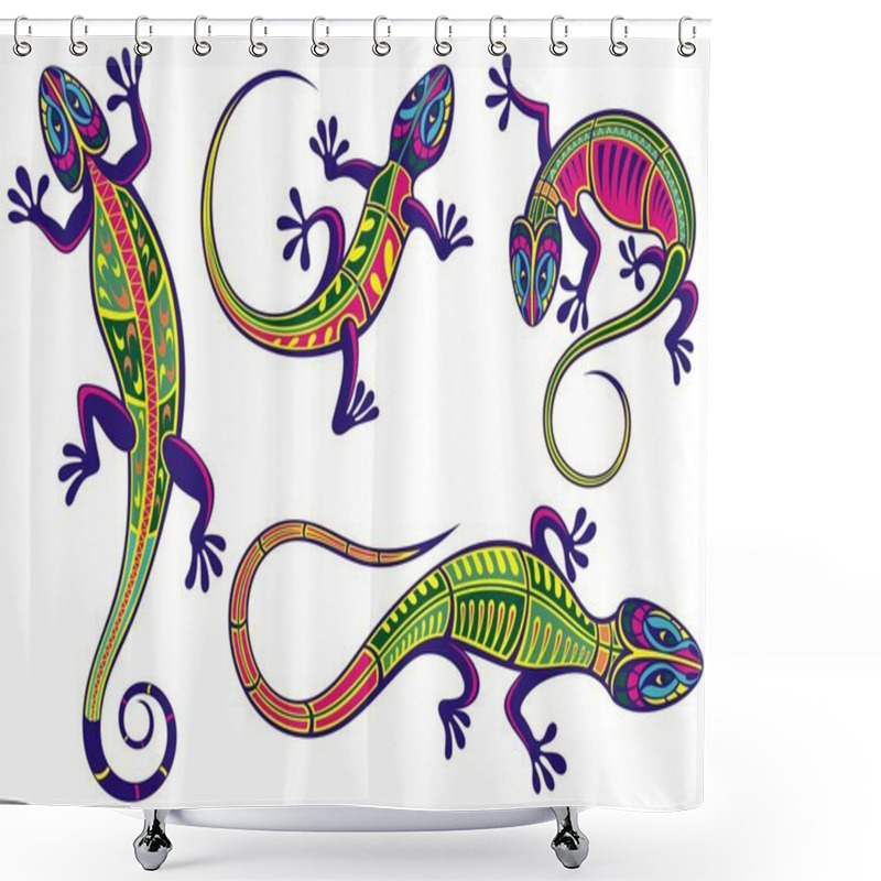 Personality  Lizard Icons Set On White  Shower Curtains