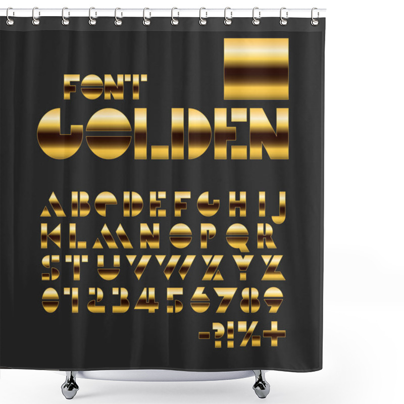 Personality  Golden Stencil Font. Metallic Shiny Alphabet. Geometric Letters And Numbers. Shower Curtains