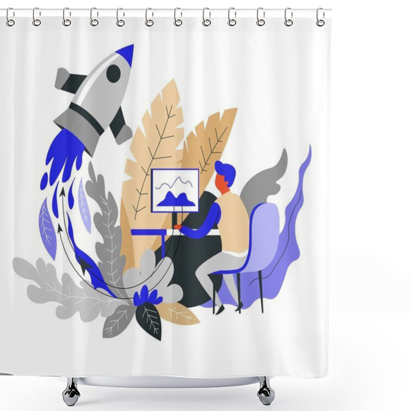 Personality  Spaceship Or Rocket Launch Or Start Business Concept Businessman Shower Curtains