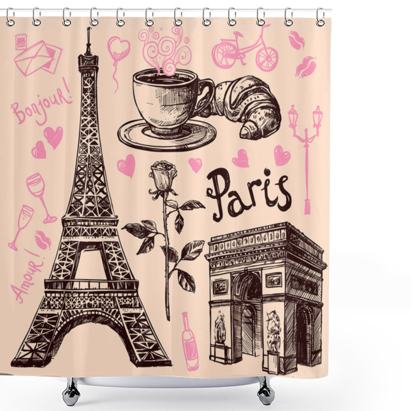 Personality  Paris Hand Drawn Symbols Set Shower Curtains