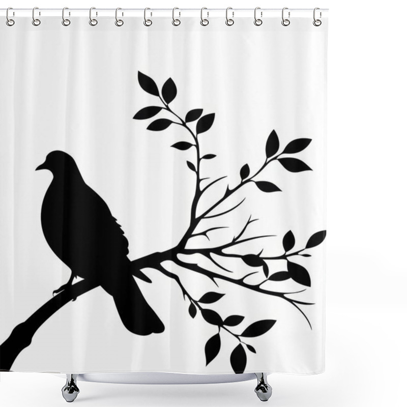 Personality  Silhouetted Bird Perched On A Branch Against A White Background. Shower Curtains