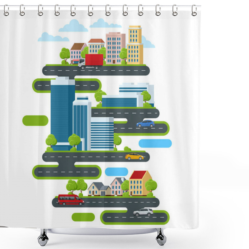 Personality  Cityscape With Skyscrapers, Business Center And Country Houses. The Concept Of Living Outside The City And Working In The City. Shower Curtains