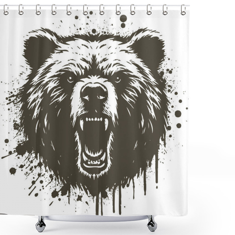 Personality  Illustration Of A Roaring Bear Head In A Splatter Ink Art Style With Detailed Fur And Open Mouth Showing Teeth Shower Curtains