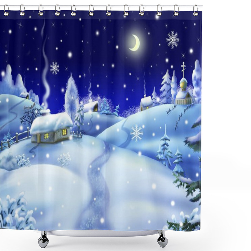 Personality  Winter Night In A Village Shower Curtains