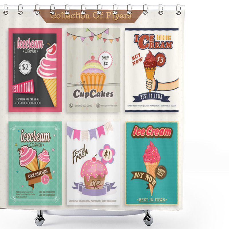 Personality  Set Of Ice Cream And Cupcake Flyers. Shower Curtains