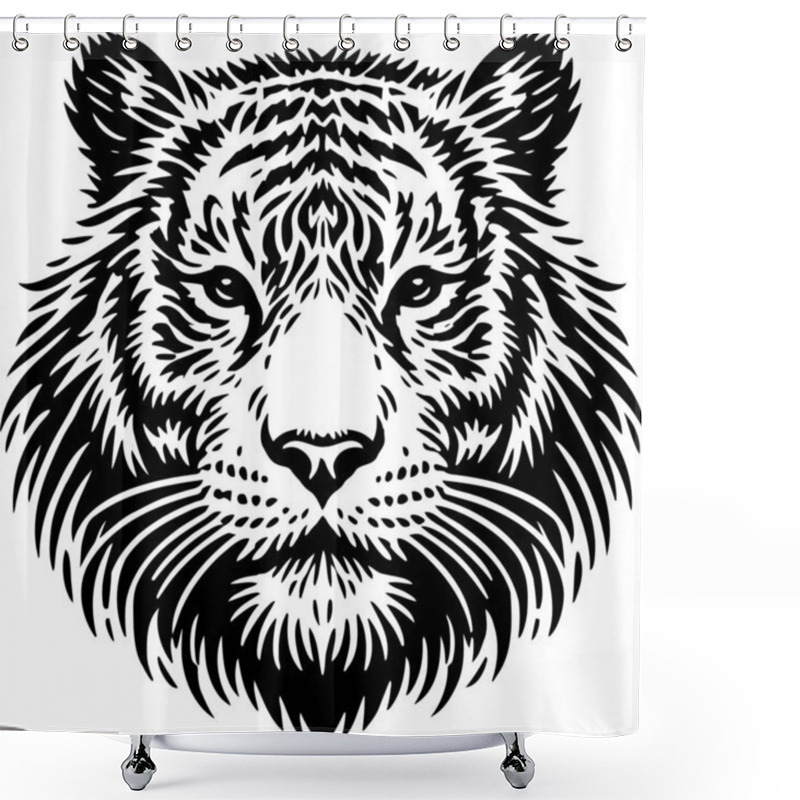 Personality  Stylized Tiger Head Illustration With Crescent Moon And Stars In Tribal Art Style Shower Curtains