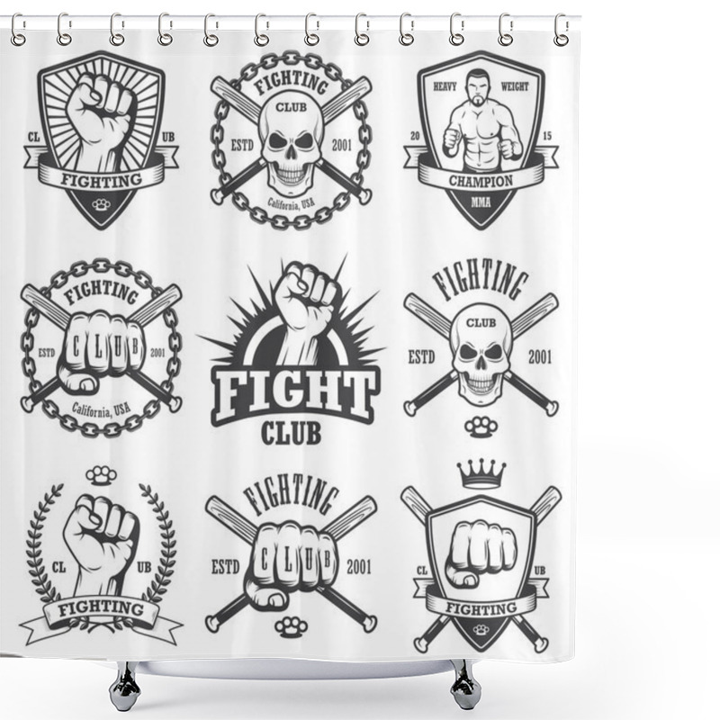 Personality  Set Of Cool Fighting Club Emblems. Shower Curtains