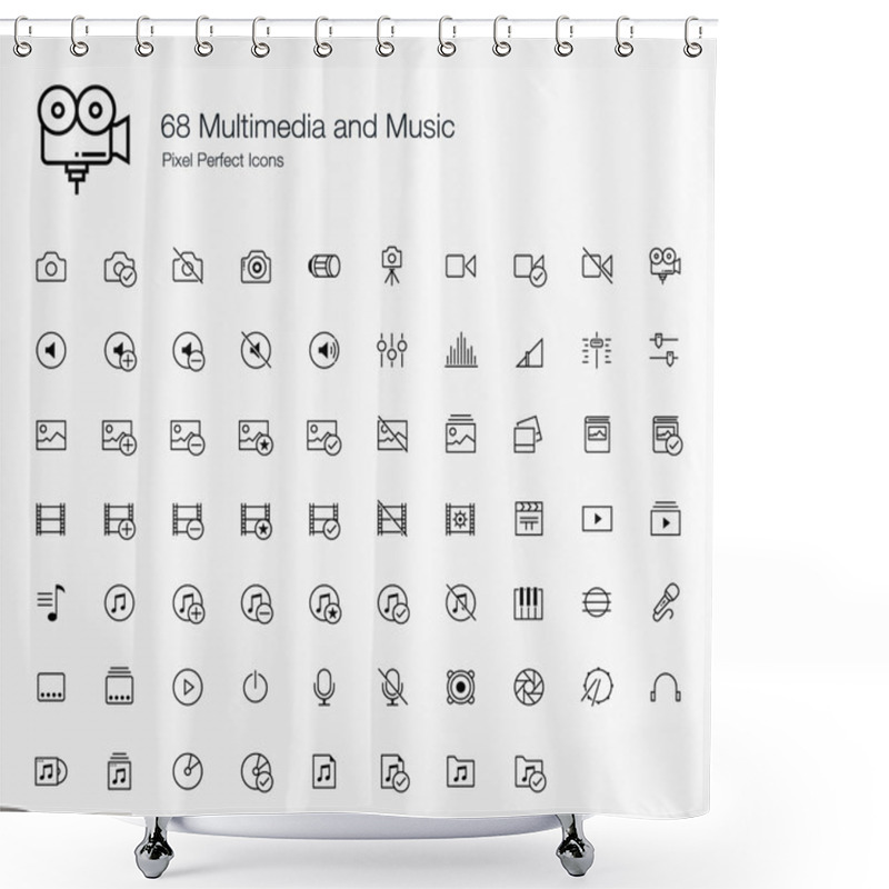 Personality  68 Multimedia And Music Pixel Perfect Icons (line Style) Shower Curtains