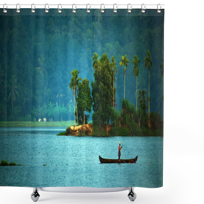 Personality  Old Man Fishing Alone In A Boat Shower Curtains