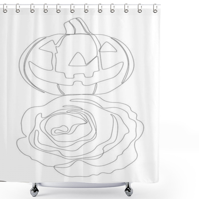 Personality  One Continuous Line Of Jack O' Lantern With Rose Flowers. Thin Line Illustration Vector Concept. Contour Drawing Creative Ideas. Shower Curtains