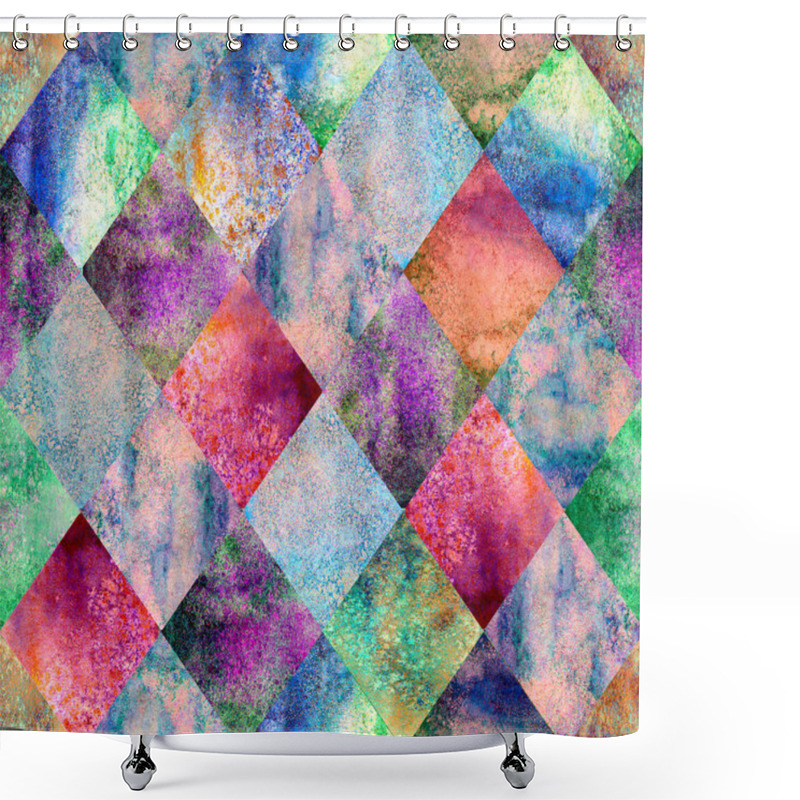 Personality  Watercolor Argyle Abstract Geometric Plaid Seamless Pattern. Watercolour Hand Drawn Bright Colorful Texture Background. Textured Print For Textile, Wallpaper, Wrapping. Shower Curtains