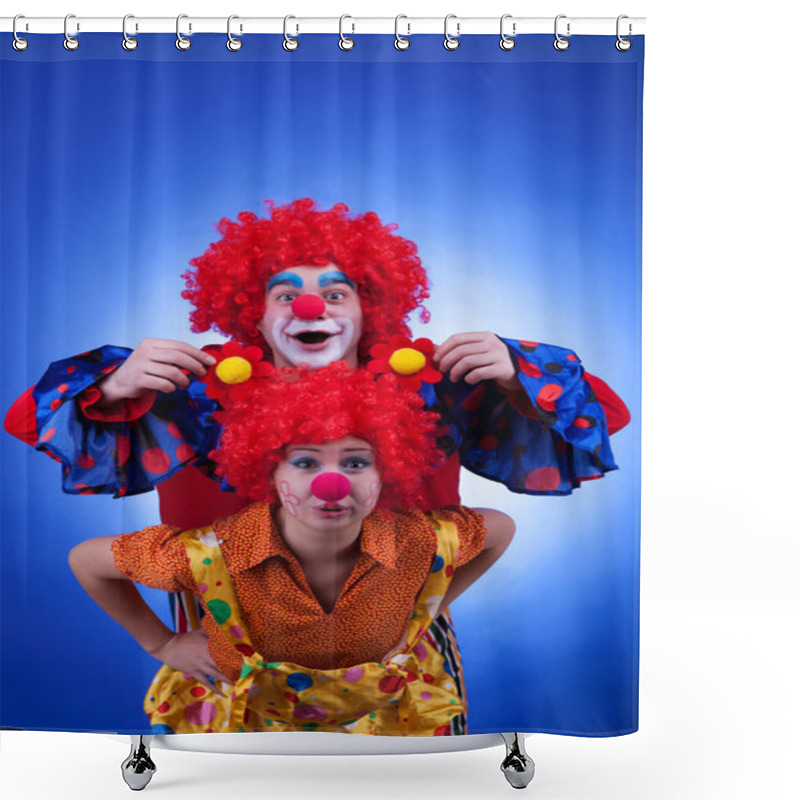 Personality  Clown Couple On Blue Background Shower Curtains