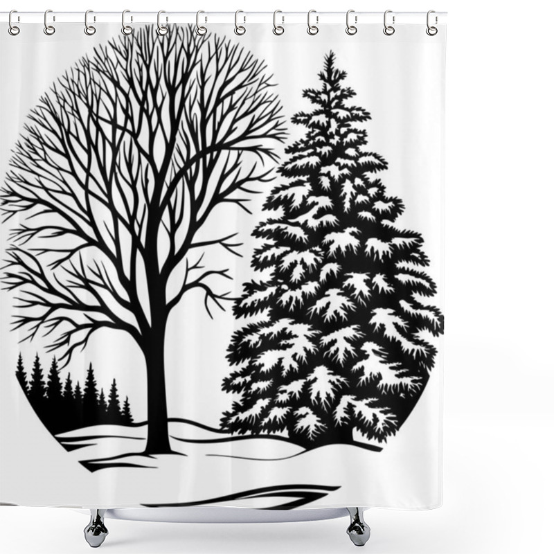 Personality  Winter Landscape - Snow-covered Trees, Frosty Forest, Winter Nature Scene, Snowy Outdoors, Winter Wonderland Illustration Shower Curtains