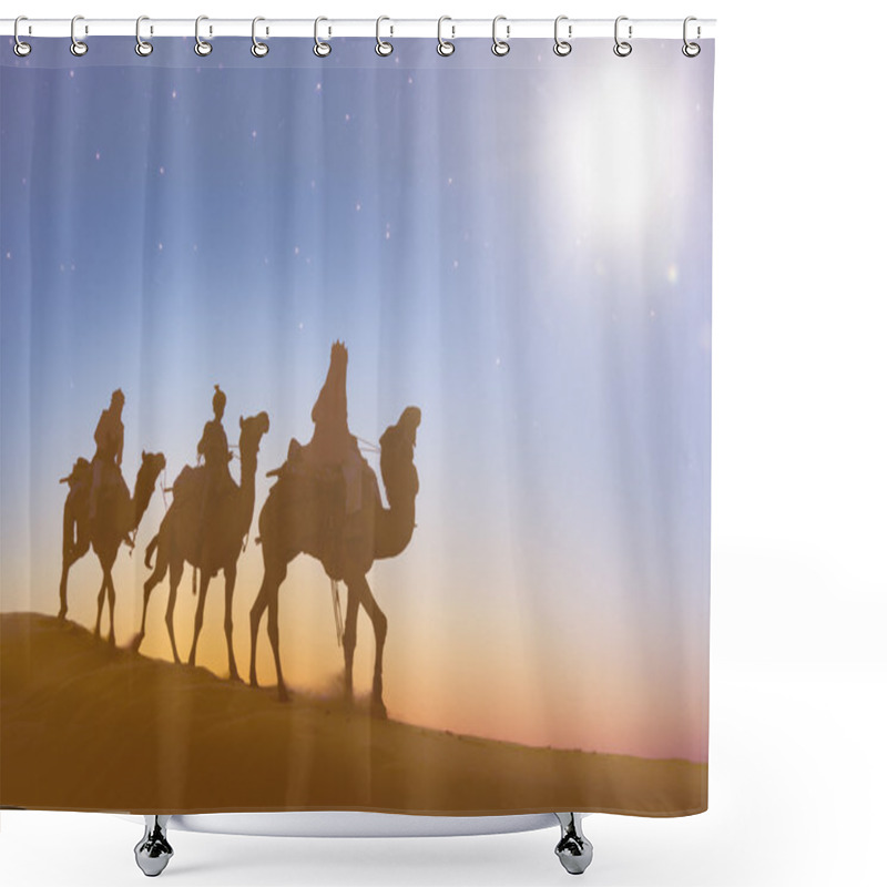 Personality  Men Riding Camels Through Desert   Shower Curtains