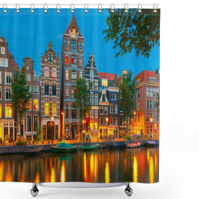 Personality  Night City View Of Amsterdam Canal With Dutch Houses Shower Curtains