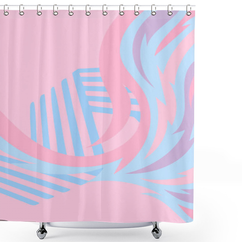 Personality  Abstract Background With Swirl Curly Ornament On Geometric Stripes Texture. Collage Of Stripes Texture With Decorative Curl Curves Shapes Ornament. Shower Curtains