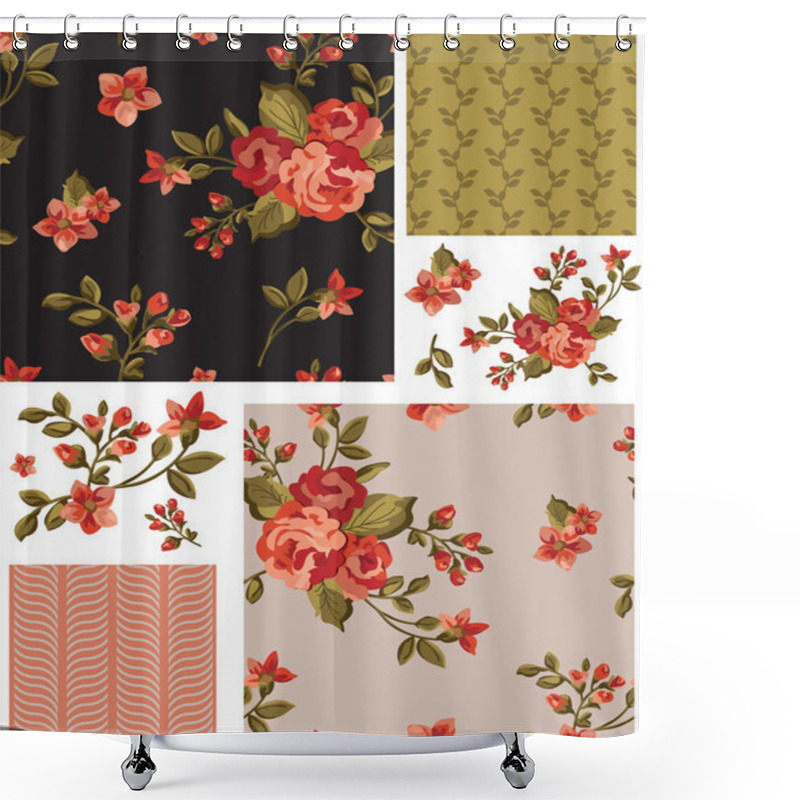 Personality  Pretty Vector Rose Seamless Patterns And Elements. Shower Curtains