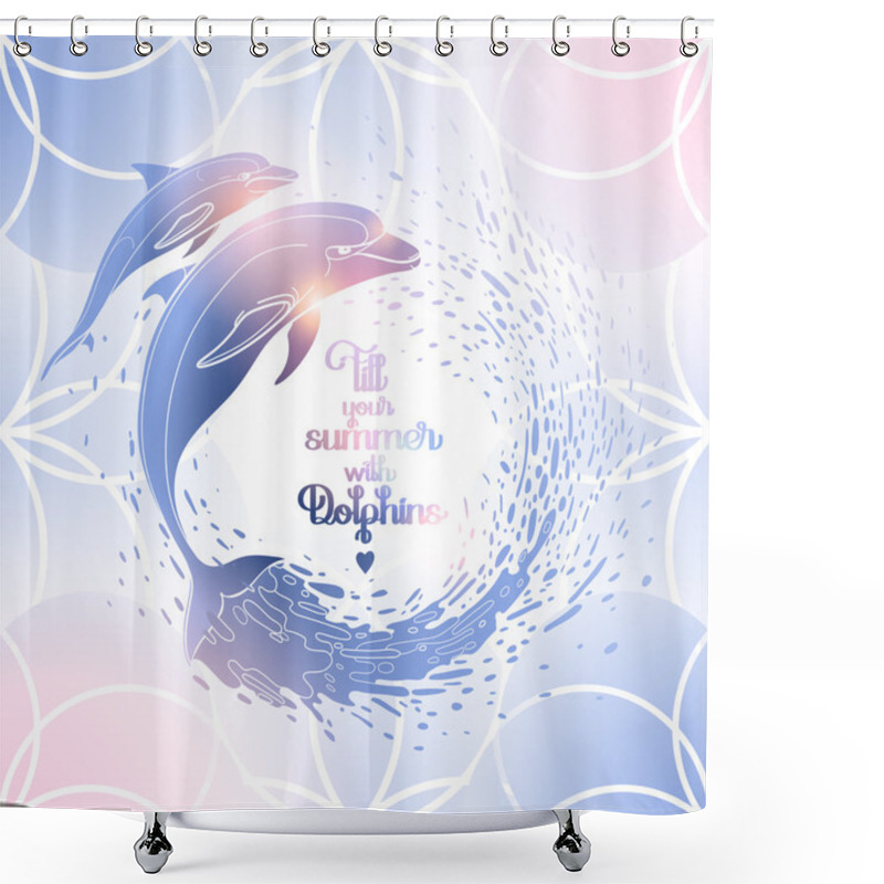 Personality  Graphic Dolphins With Circle Of Water Shower Curtains