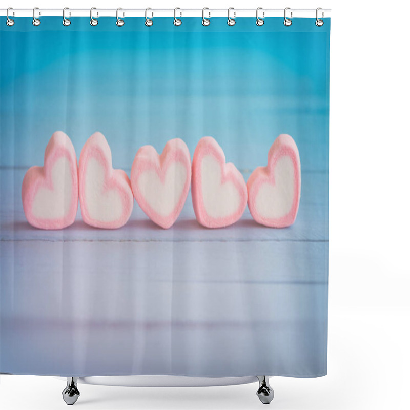 Personality  Pink Heart Shape Marshmallow For Love Theme And Valentine Backgr Shower Curtains