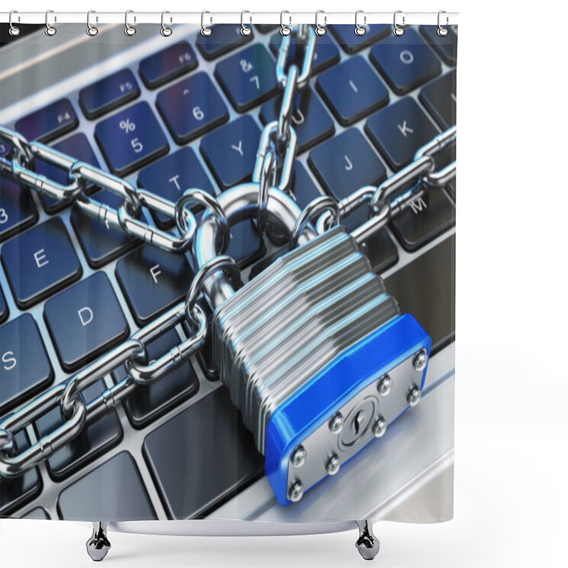 Personality  Computer Security Or Safety Concept. Laptop Keyboard With Lock A Shower Curtains