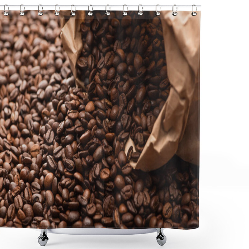 Personality  Fresh Roasted Coffee Beans Scattered From Paper Bag Shower Curtains