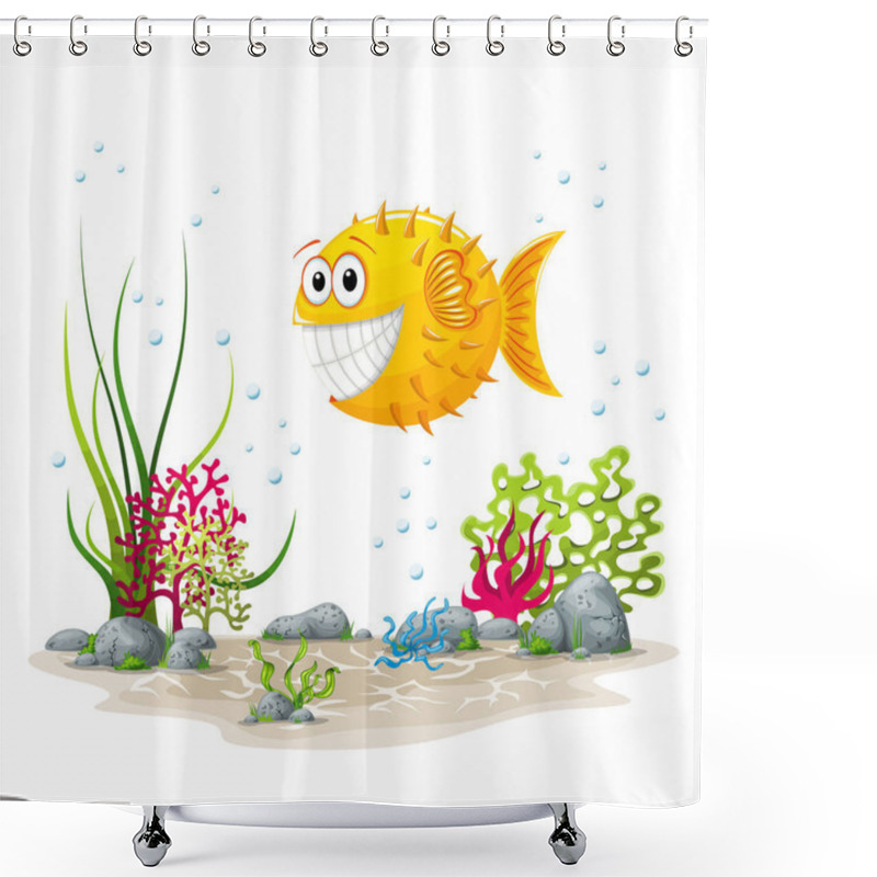 Personality  Illustration Of An Underwater Landscape With Fish And Plants Shower Curtains