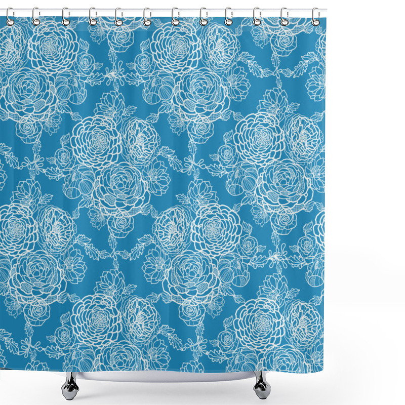 Personality  Blue Lace Flowers Seamless Pattern Background Shower Curtains