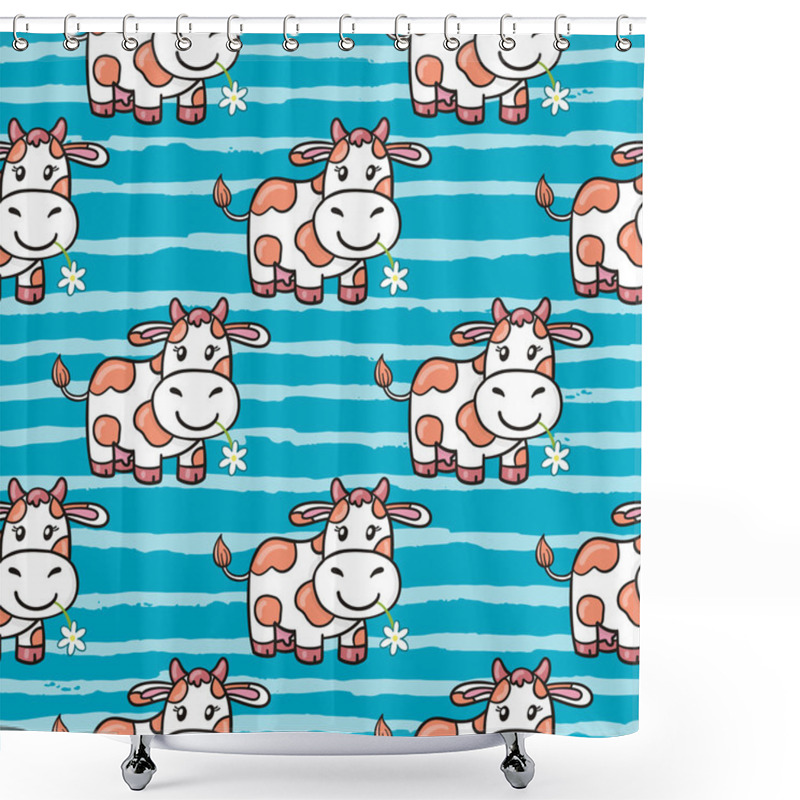 Personality  Pattern With Doodle Cartoon Cows Shower Curtains