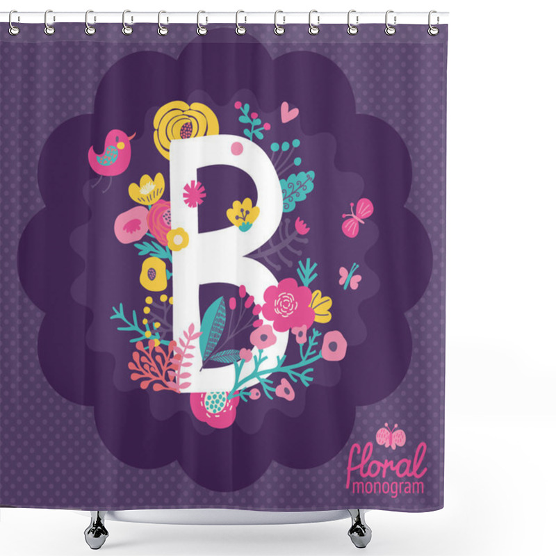 Personality  Floral Card With Letter B Shower Curtains