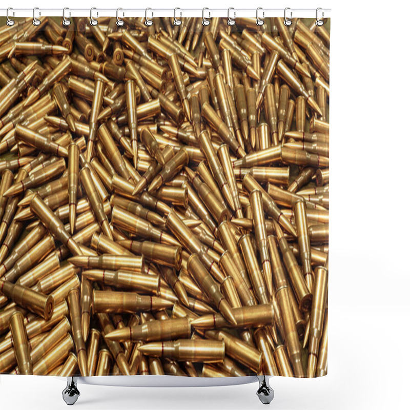 Personality  Background From Military Machine Gun Cartridges. Danger Concept. Shower Curtains