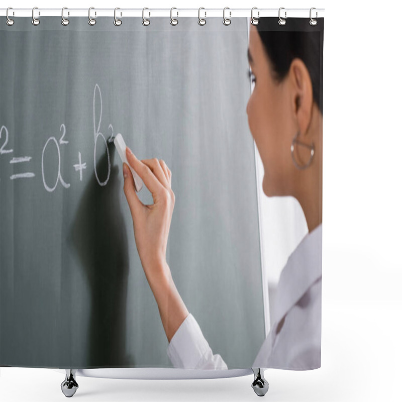 Personality  Blurred Teacher Writing Mathematic Formula On Chalkboard  Shower Curtains