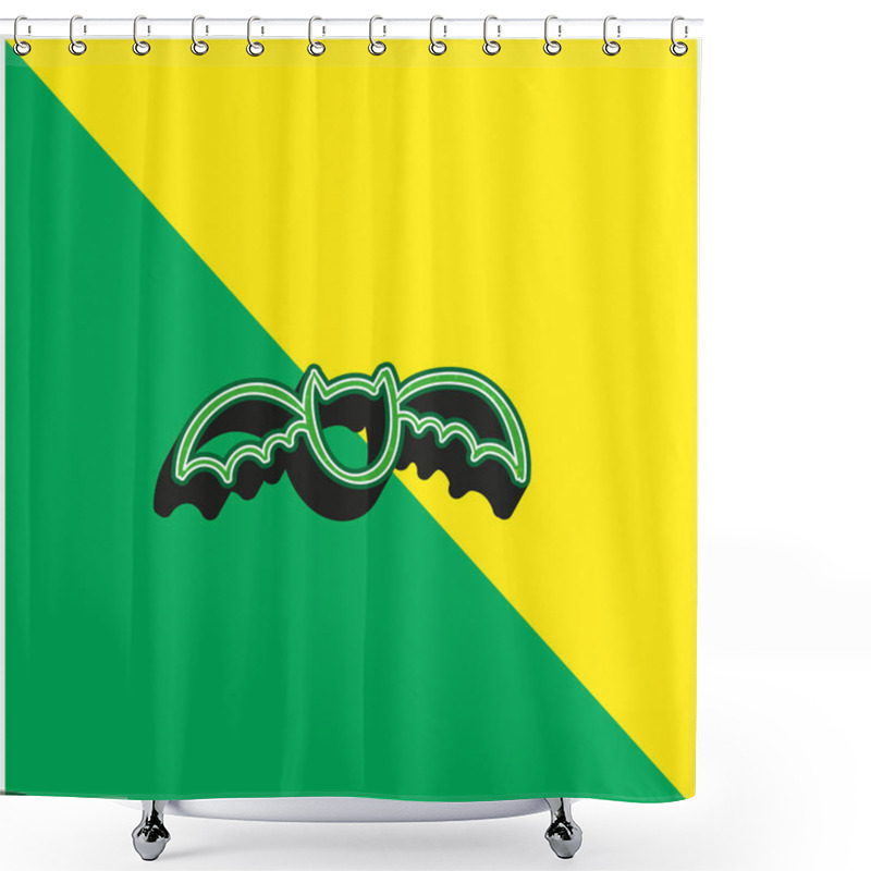 Personality  Bat Outline Green And Yellow Modern 3d Vector Icon Logo Shower Curtains