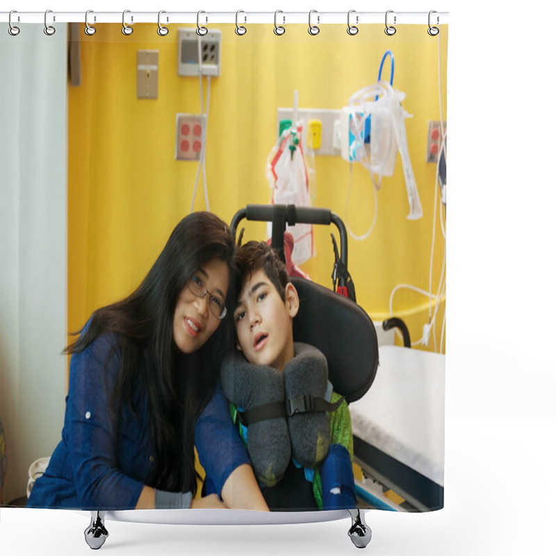 Personality  Mother Talking With Disabled Son In Wheelchair At Hopsital Room Shower Curtains